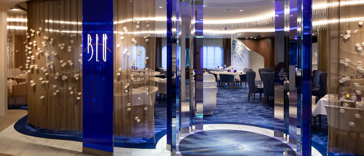 Restaurant Blu is exclusief voor gasten van de Aquaclass-passagiershut. Restaurant Blu serveert gezonde gastronomische gerechten.